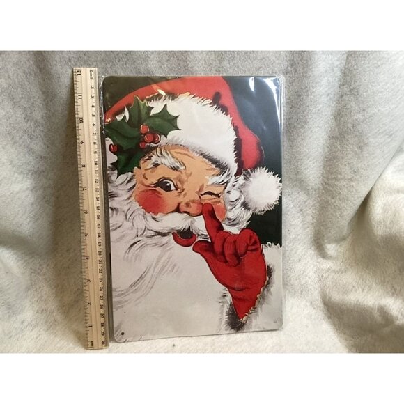 Vintage Santa Claus Winking Nostalgic Metal Wall Sign Plaque - Picture 2 of 2